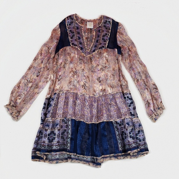 Anna Sui Dresses & Skirts - Anna Sui Pink and Blue Floral Paisley Tiered Dress